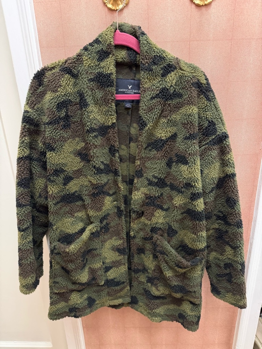 American Eagle Outfitters Green Camouflage Teddy Jacket